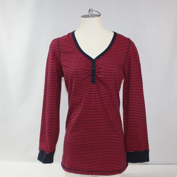 Bitten by Sarah Jessica Parker Red‎ & Blue Long Sleeve Henley Size L - Picture 1 of 6